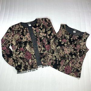 MSK Womens 2 Piece Purple Black Gold Tank & Cardigan Beads bottom hem Sz SPetite